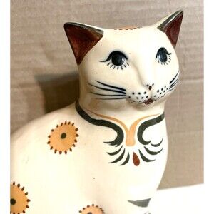 Vintage Folk Art Cat Figurine 7” Pottery Ceramic Primitive Country